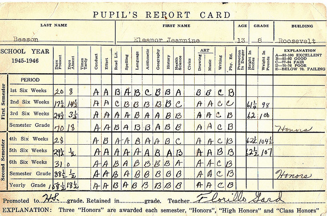 Report Card 1946 Phil Jern flickr
